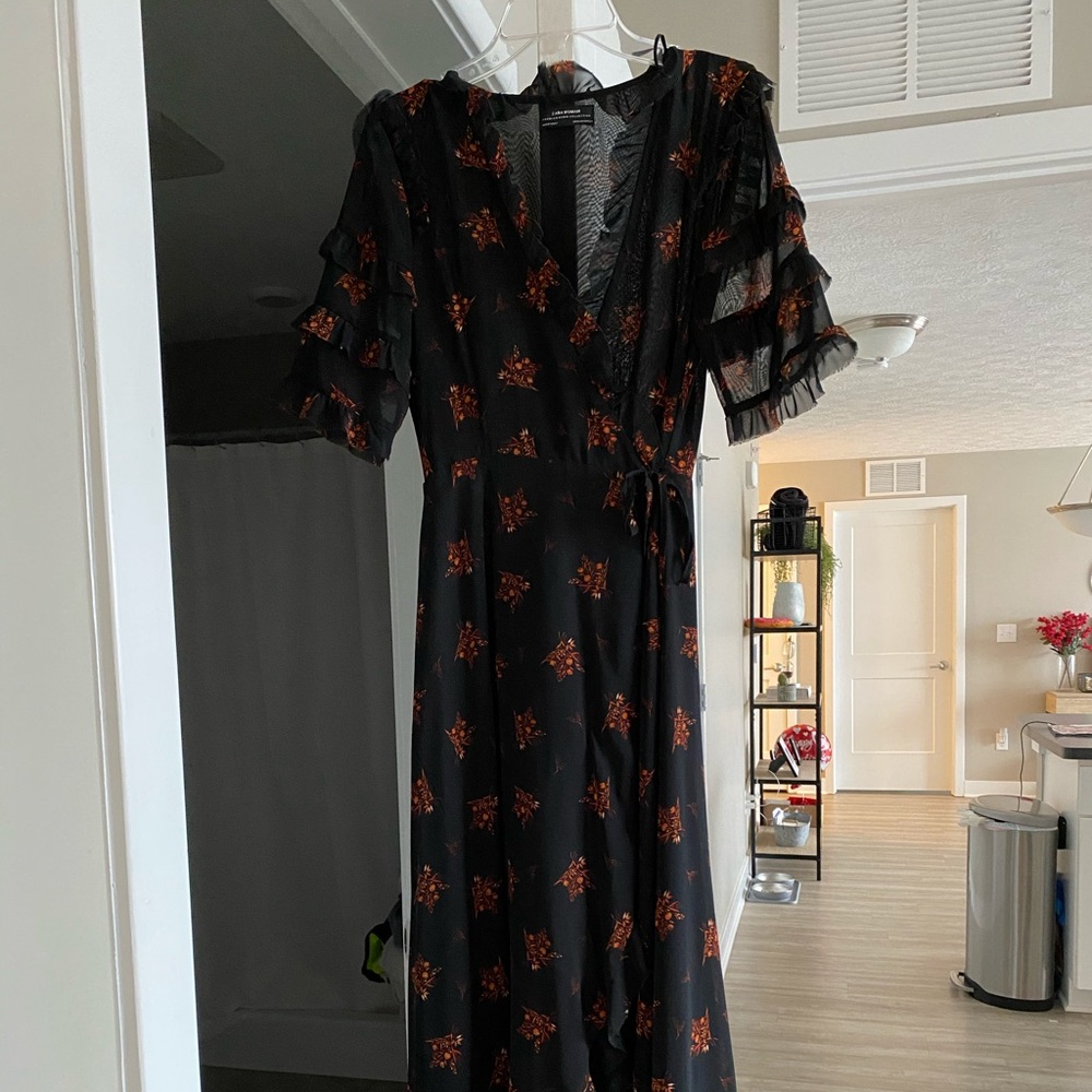 Zara Black Wrap Ruffled Midi Dress